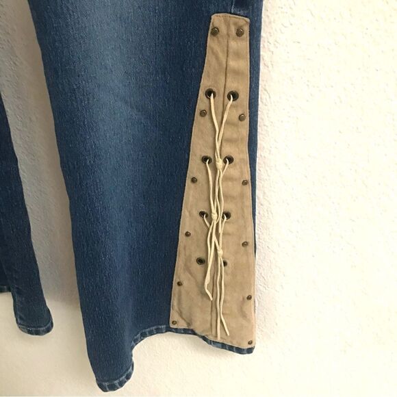 Too Hot lace up flare boho western hippie style denim jeans 10 - Picture 4 of 6